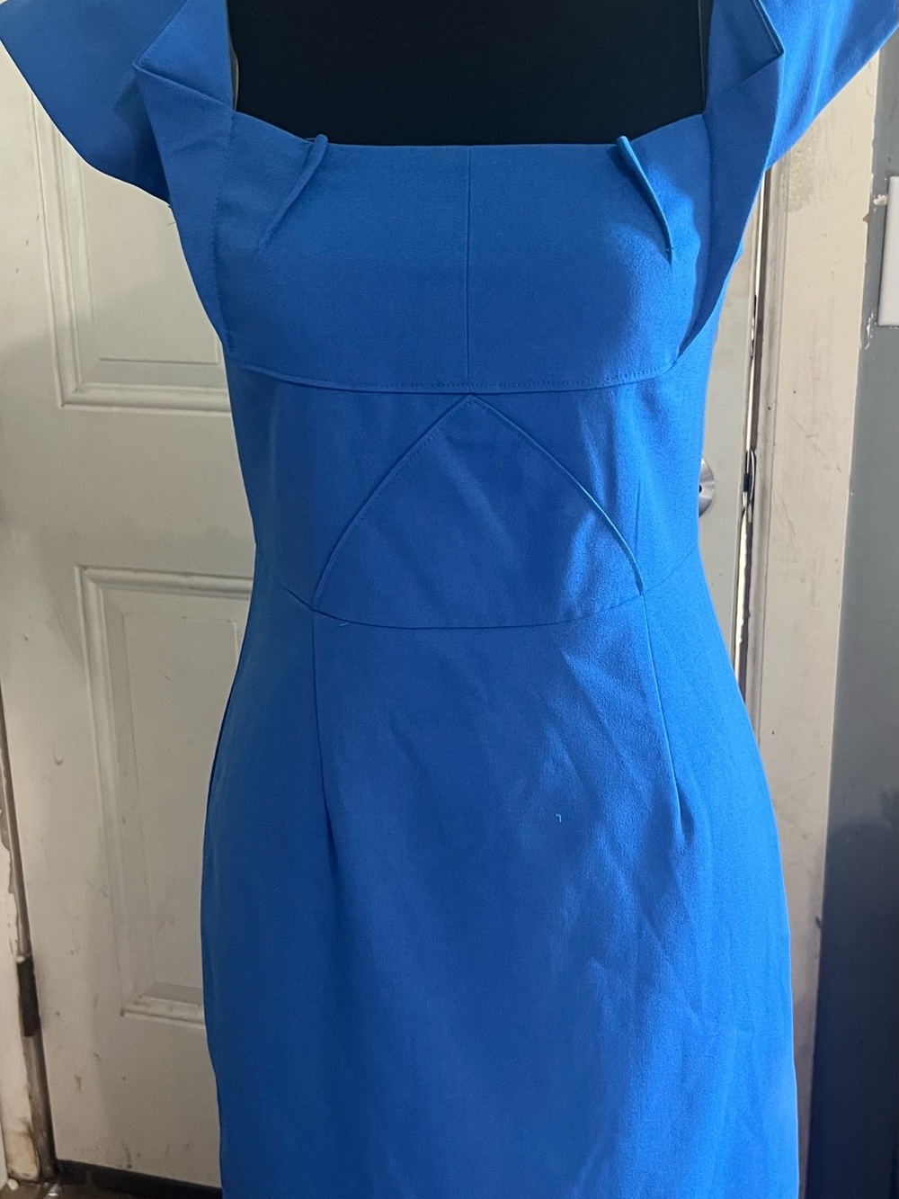 CHANEL Royal Blue Square-Neck Midi Dress